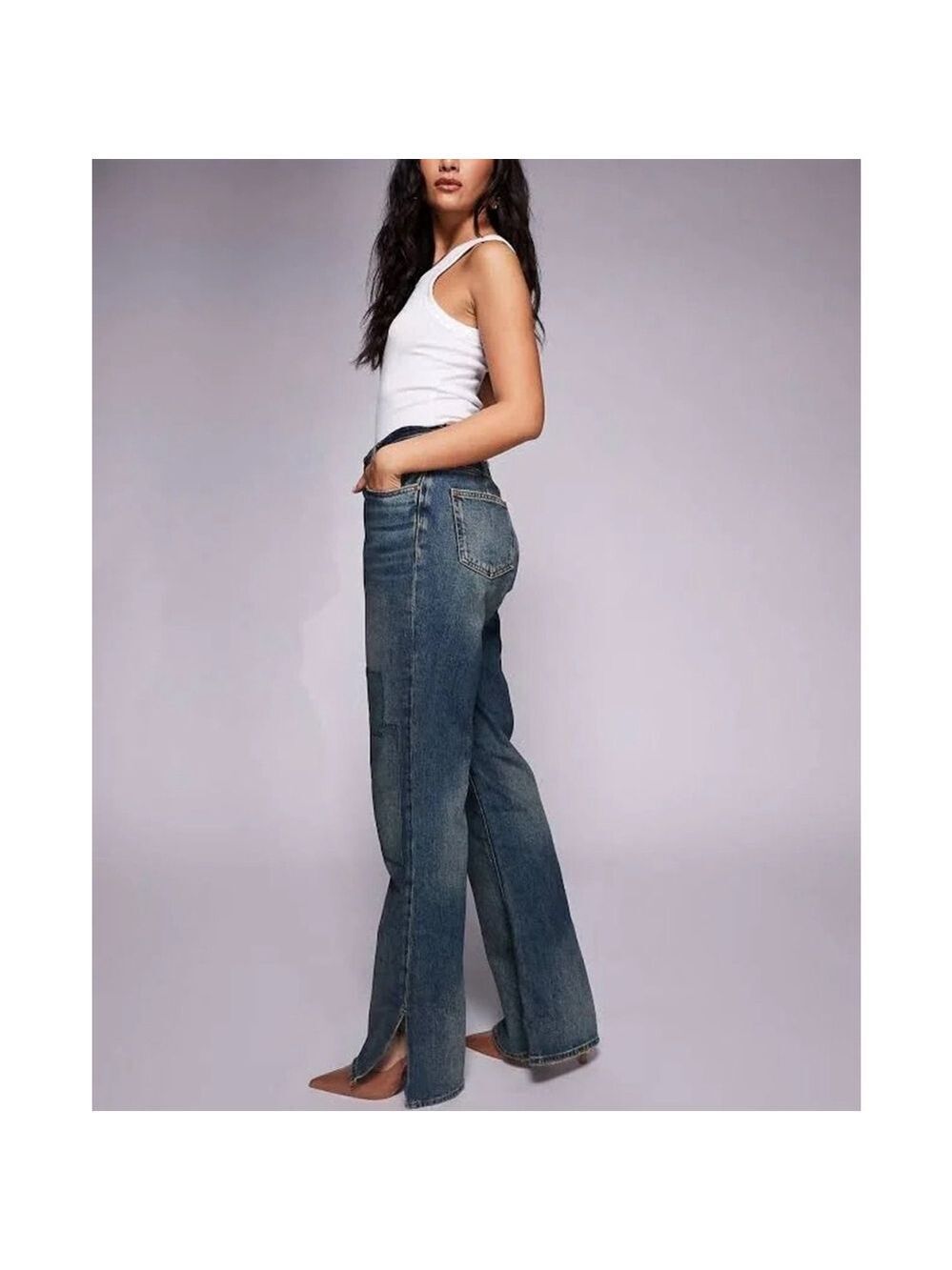 Women's GOOD AMERICAN Blue Patchwork The Khloe Flare Jeans Size 4 - Picture 2 of 11